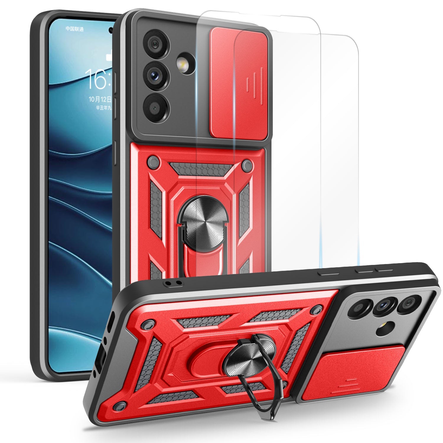 iCatchy for Samsung Galaxy A56 5G Phone Case Military Grade Drop Protection Bumper Cover, 360°Rotate Magnetic Ring Stand, Slide Camera Lens Anti-Scratch Hybrid Tough Shell