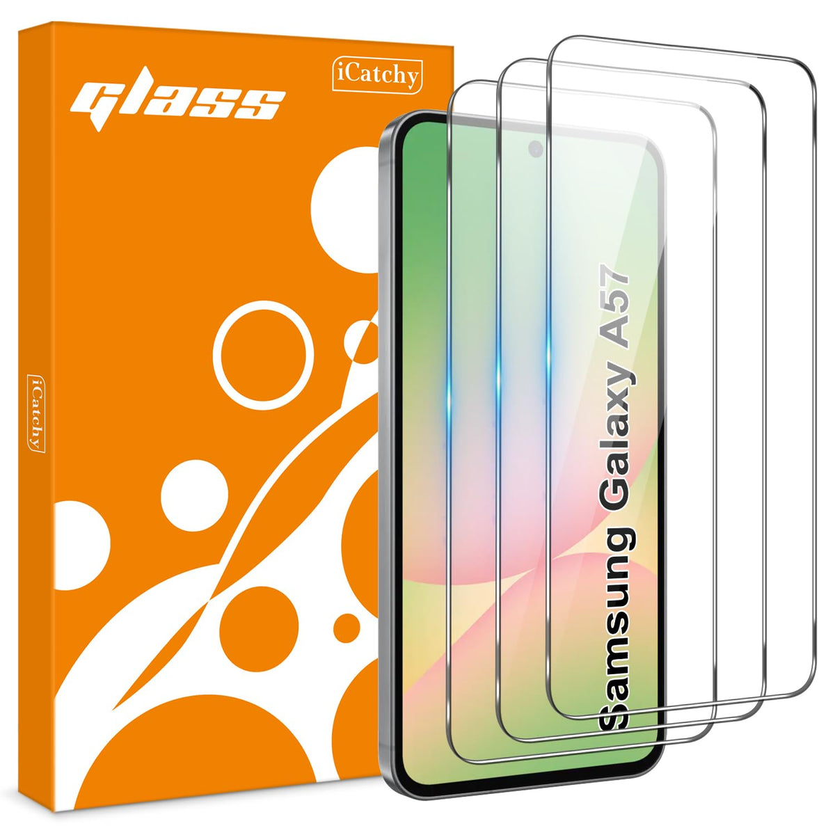 iCatchy 3 Pack for Samsung A57 Screen Protector, Phone High Transparency Tempered Glass Protection Film Impact-Protection Anti-Scratch Compatible with Galaxy A57