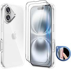 iCatchy Clear Case for iPhone 16 (6.1-Inch) – Military-Grade Rugged Shockproof Bumper Phone Cover and 2X HD Tempered Glass Screen Protector & Anti-Yellowing Transparent Back image 0