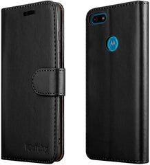 iCatchy For Moto E6 Play Case Leather Wallet Book Flip Folio Stand View Pouch Compatible with Motorola Moto E6 Play Phone Cover image 1