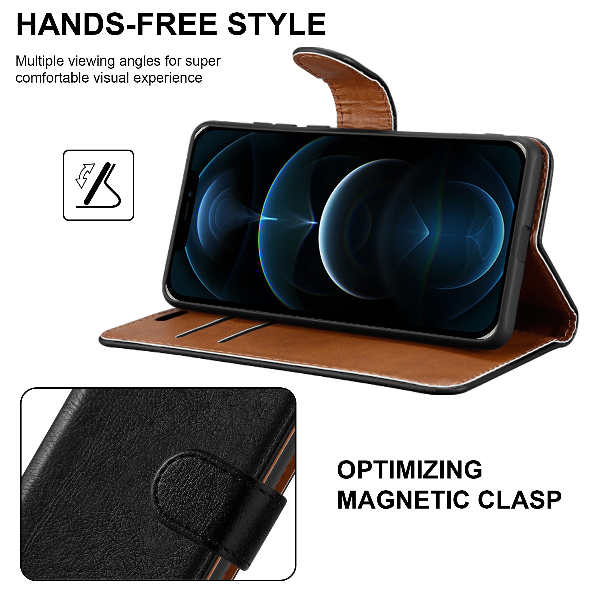 iCatchy for iPhone 13 Case Leather Wallet Book Flip Folio Stand View Cover Magnetic Closure with Card Slots Compatible for iPhone 13 Phone (6.1'') image 3