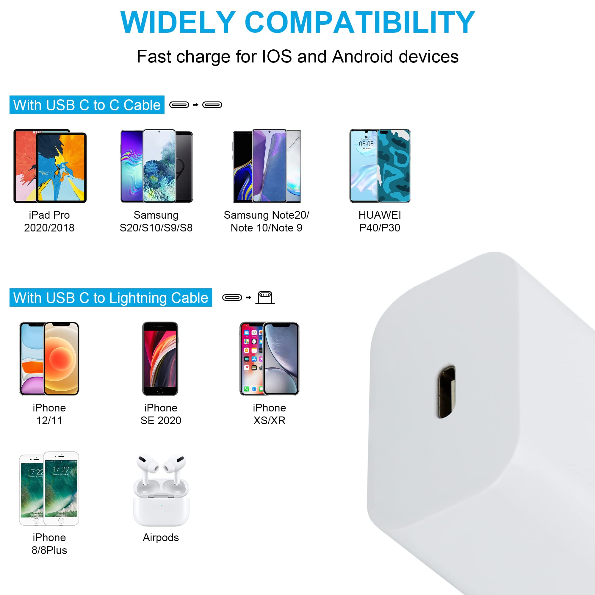iCatchy USB C Wall Charger Plug – White, 20W, Type-C Wall Charger Plug Compatible with iPhone 13/12/S 2020/11/XS/XR/X/8, iPad Air Galaxy S21 Ultra/S21/S21 FE, Xiaomi, OnePlus 20W image 7