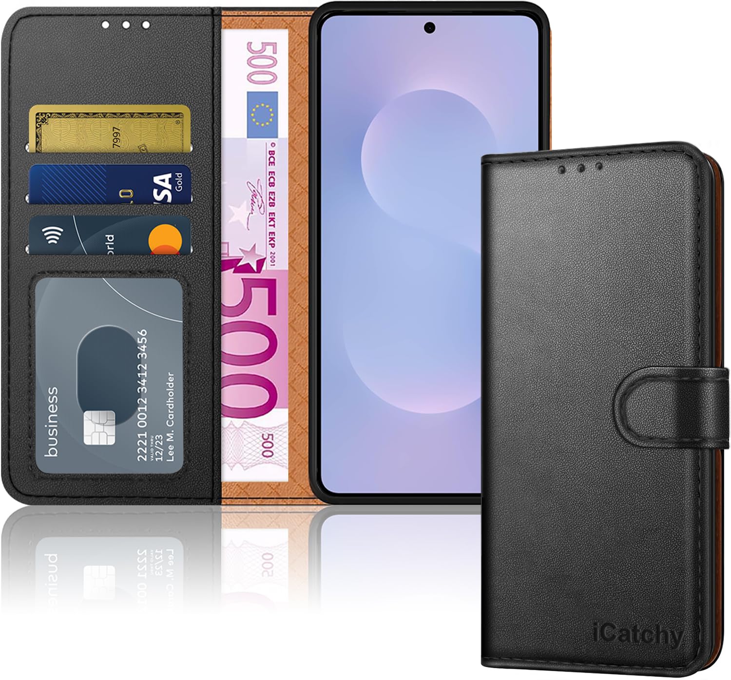 iCatchy for Samsung S25 Edge Case with 4 Card Slots Leather Wallet Flip Book RFID Blocking Magnetic Closure Kickstand Shockproof Protective Phone Cover compatible with Galaxy 25 Edge