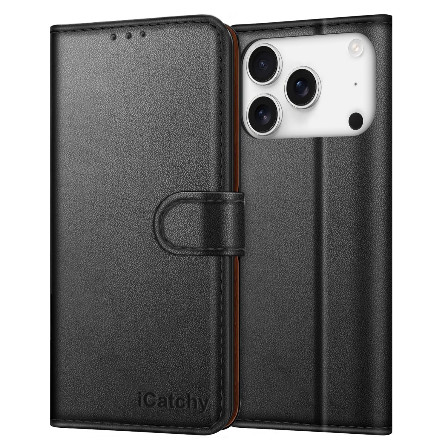 iCatchy for iPhone 17 Pro Case with 3 Card Slots Leather Wallet Flip Book Magnetic Closure Kickstand Shockproof Protective Phone Cover compatible with iPhone 17