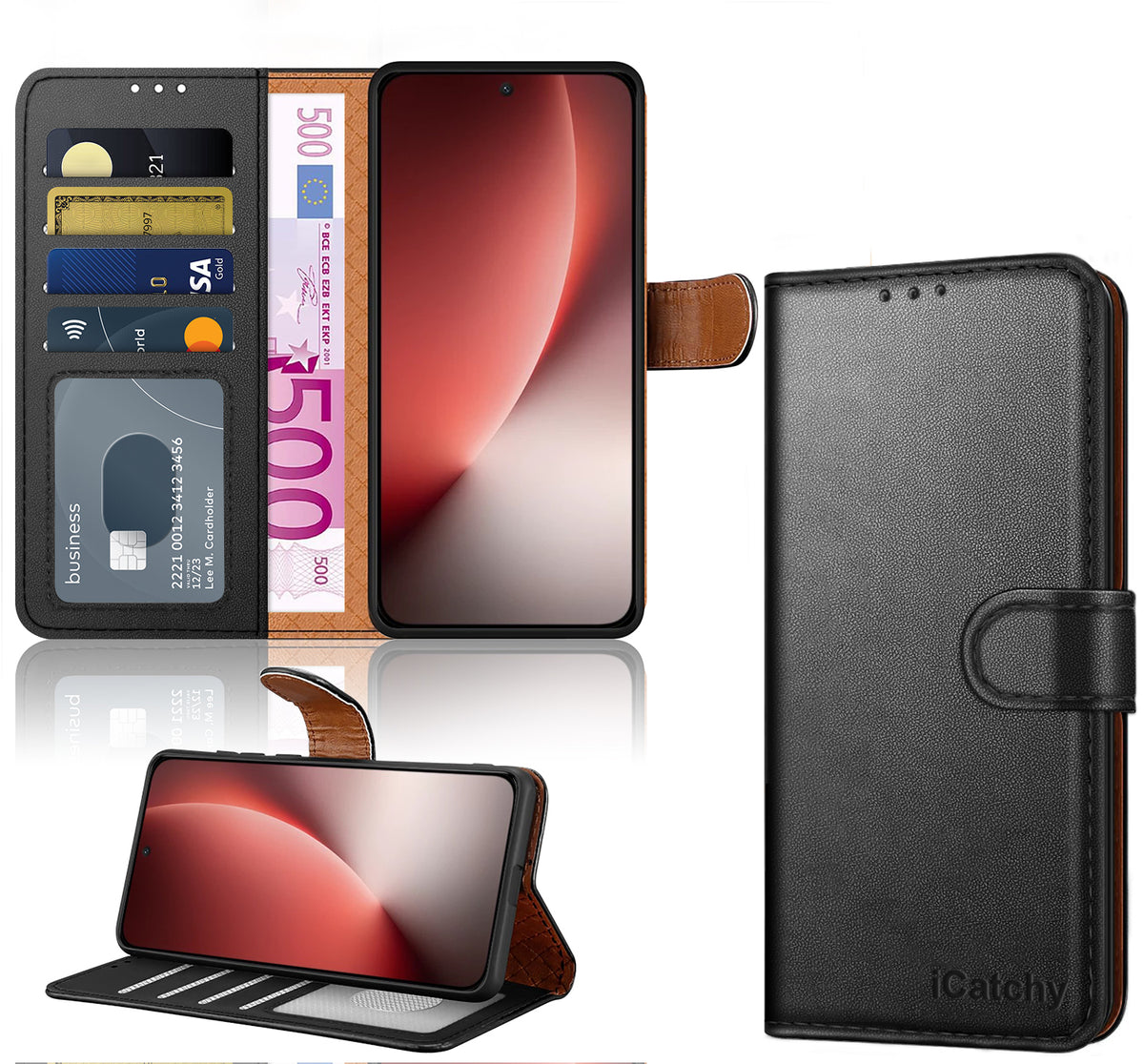iCatchy for Honor Magic 8 Lite with 4 Card Slots Leather Wallet Flip Book Magnetic Closure Kickstand Shockproof Protective Phone Cover compatible with Honor Magic 8 Lite