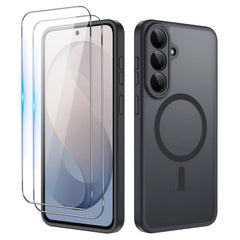 iCatchy Matte Case for Samsung Galaxy S26 FE, 2 Pack Tempered Glass Screen Protector, Shockproof Military Grade Drop Protection, Frosted Translucent Back Phone Cover