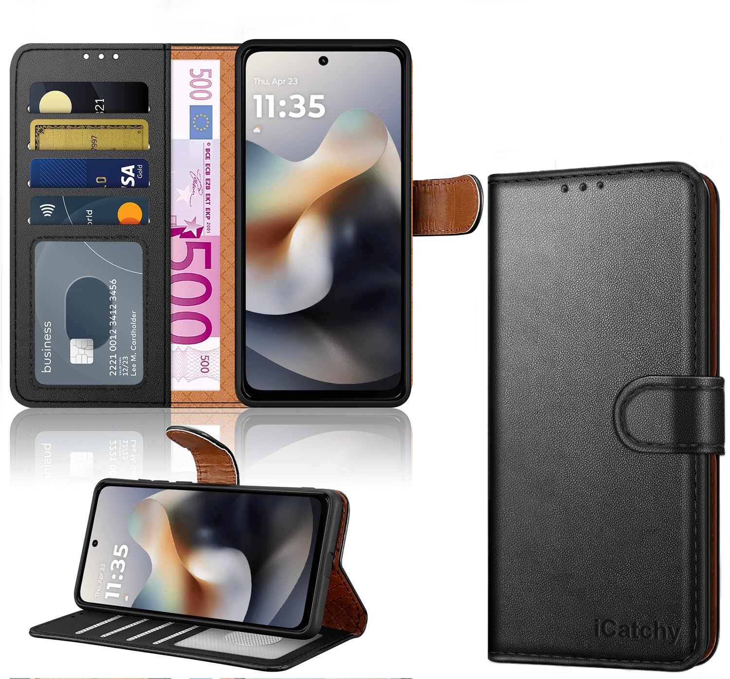 iCatchy for Motorola G56 5G Case with 4 Card Slots Leather Wallet Flip Book RFID Blocking Magnetic Closure Kickstand Shockproof Protective Phone Cover compatible with Moto G56