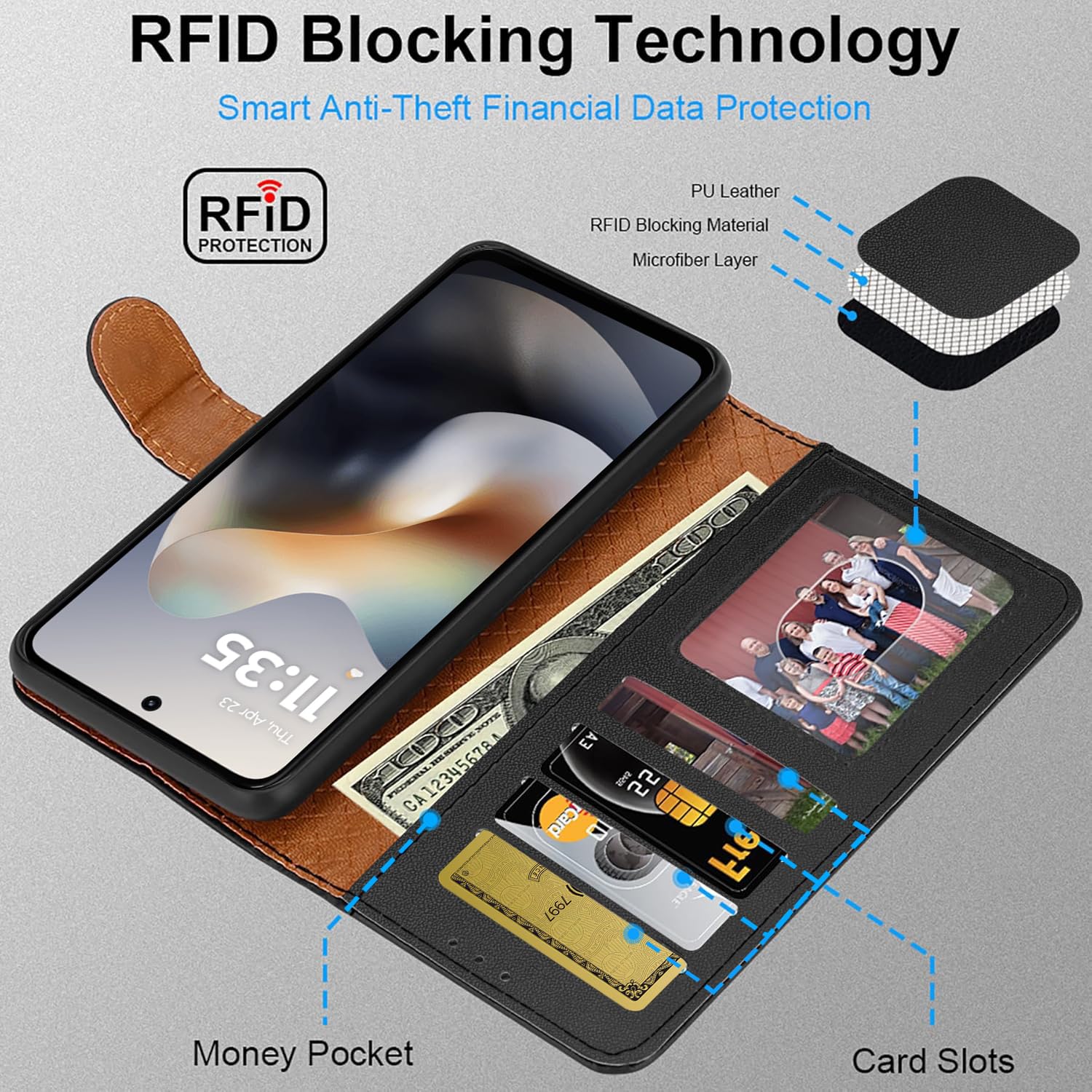 iCatchy for Motorola G56 5G Case with 4 Card Slots Leather Wallet Flip Book RFID Blocking Magnetic Closure Kickstand Shockproof Protective Phone Cover compatible with Moto G56