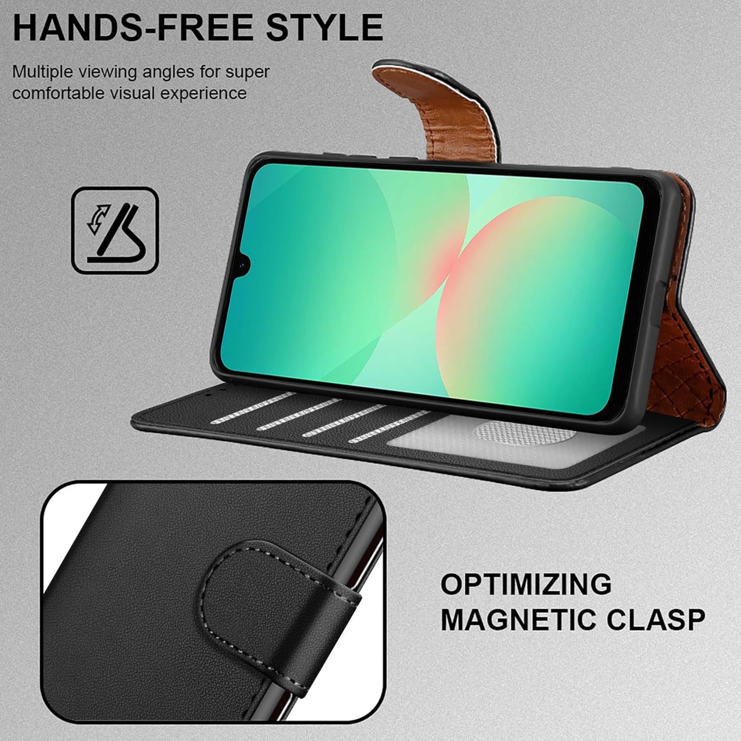 iCatchy for Samsung A26 5G Case with 4 Card Slots Leather Wallet Flip Book RFID Blocking Magnetic Closure Kickstand Shockproof Protective Phone Cover compatible with Galaxy A26