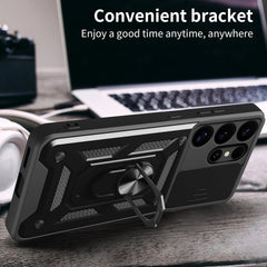 iCatchy for Samsung Galaxy S25 Ultra Case Military Grade Drop Protection Bumper Cover, 360°Rotate Magnetic Ring Stand, Slide Camera Lens Anti-Scratch Hybrid Tough Shell