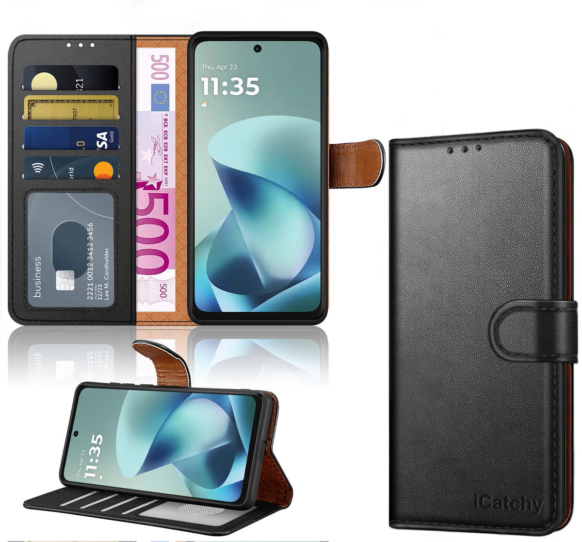 iCatchy for Motorola G57 Power with 4 Card Slots Leather Wallet Flip Book Magnetic Closure Kickstand Shockproof Protective Phone Cover compatible with Moto G57 Power