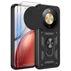 iCatchy Case for Honor Magic 8 Lite With 2 Screen Protector Sliding Camera Cover Shockproof Heavy-duty Military Rugged Ring Holder Kickstand for Honor Magic 8 Lite Phone