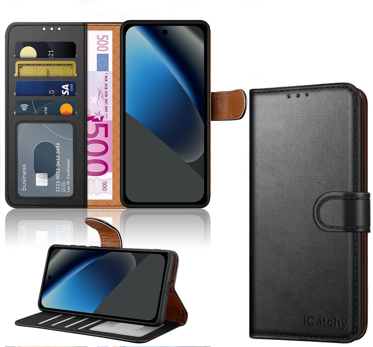 iCatchy for Google Pixel 10a Case Leather Wallet Flip Book 4 Card Slots Magnetic Closure Kickstand Shockproof RFID Blocking Protective Phone Cover for Google 10a