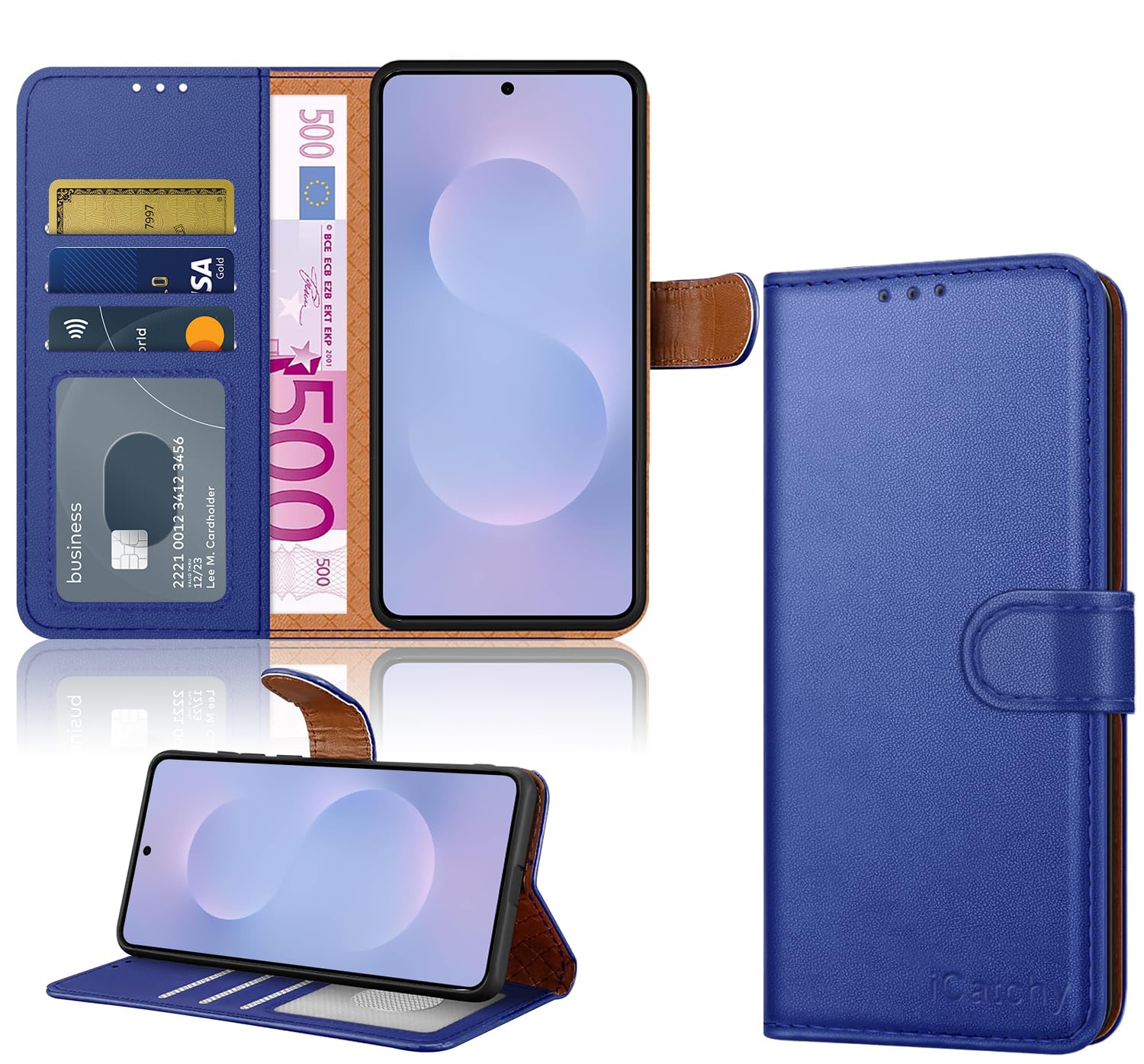 iCatchy for Samsung S25 Edge Case with 4 Card Slots Leather Wallet Flip Book RFID Blocking Magnetic Closure Kickstand Shockproof Protective Phone Cover compatible with Galaxy 25 Edge