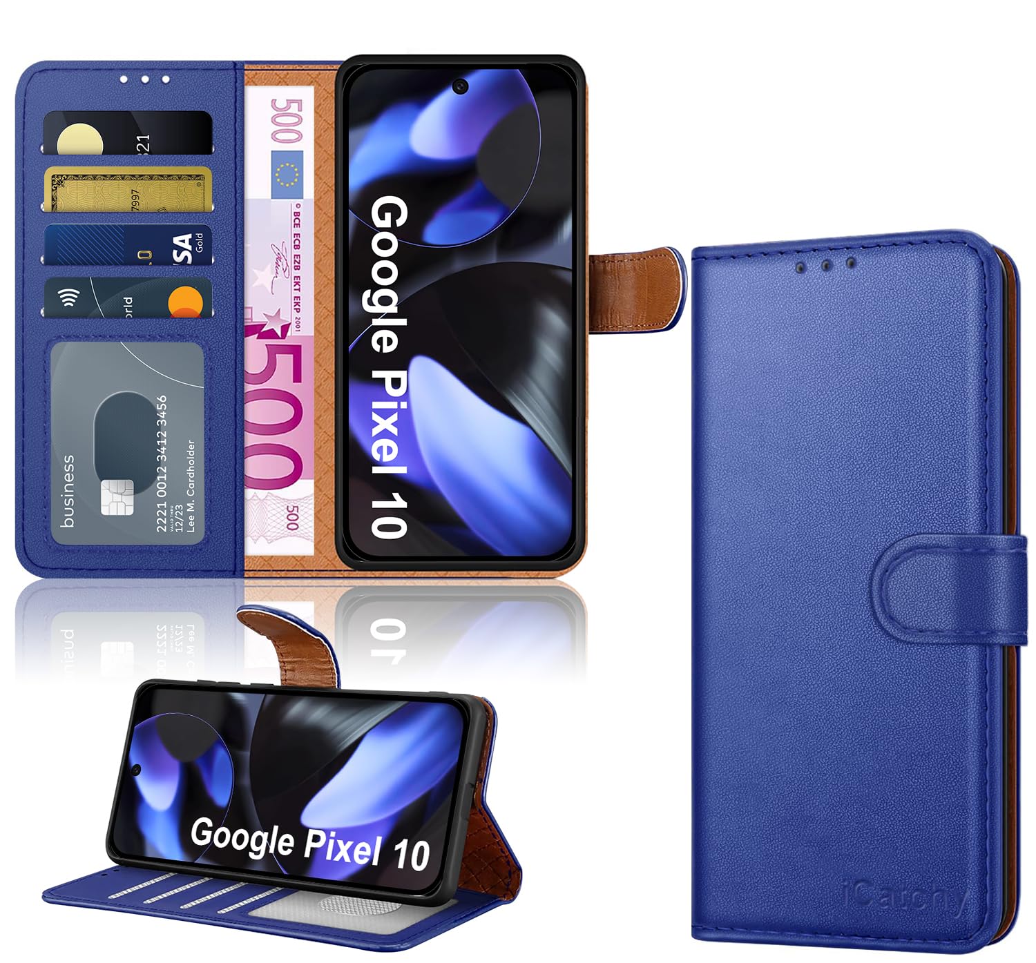 iCatchy Case for Google 10 Pro XL with 4 Card Slots Leather Wallet Flip Book Magnetic Closure Kickstand Shockproof Protective Phone Cover compatible with Pixel 10 Pro XL