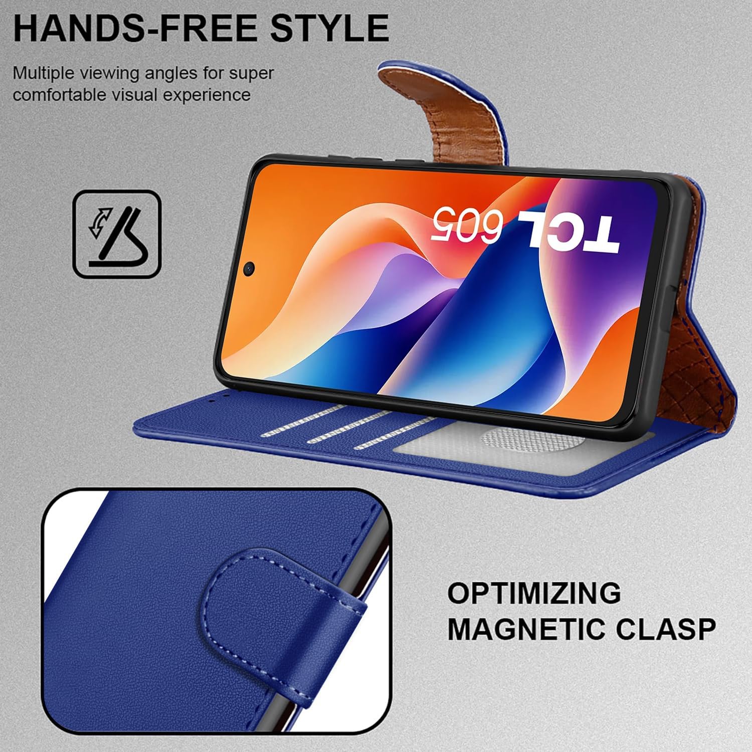 iCatchy for TCL 605 Case with 3 Card Slots Leather Wallet Flip Book RFID Blocking Magnetic Closure Kickstand Shockproof Protective Phone Cover compatible with TCL 605
