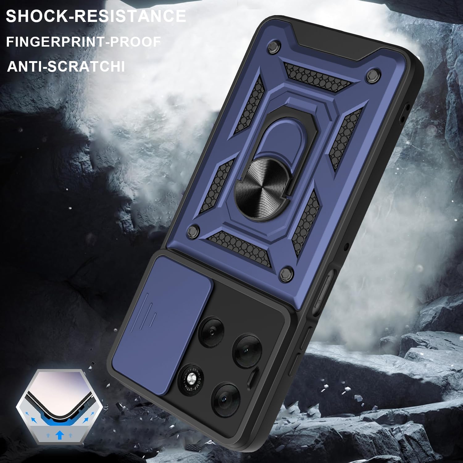 iCatchy Case for Motorola G56 Sliding Camera Cover Shockproof Heavy-duty Military Rugged Ring Holder Kickstand for Moto G56 Phone