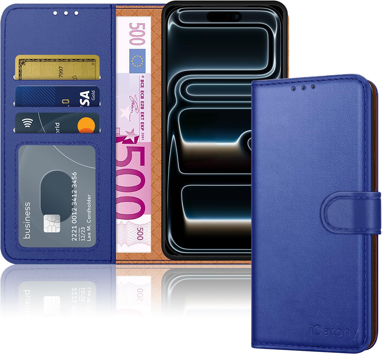 iCatchy for iPhone 17 Pro Case with 3 Card Slots Leather Wallet Flip Book Magnetic Closure Kickstand Shockproof Protective Phone Cover compatible with iPhone 17