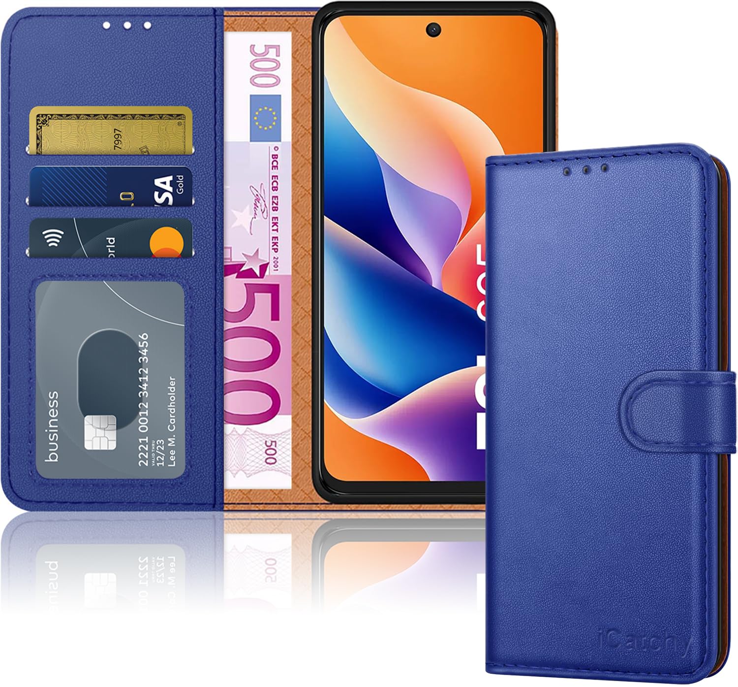 iCatchy for TCL 605 Case with 3 Card Slots Leather Wallet Flip Book RFID Blocking Magnetic Closure Kickstand Shockproof Protective Phone Cover compatible with TCL 605