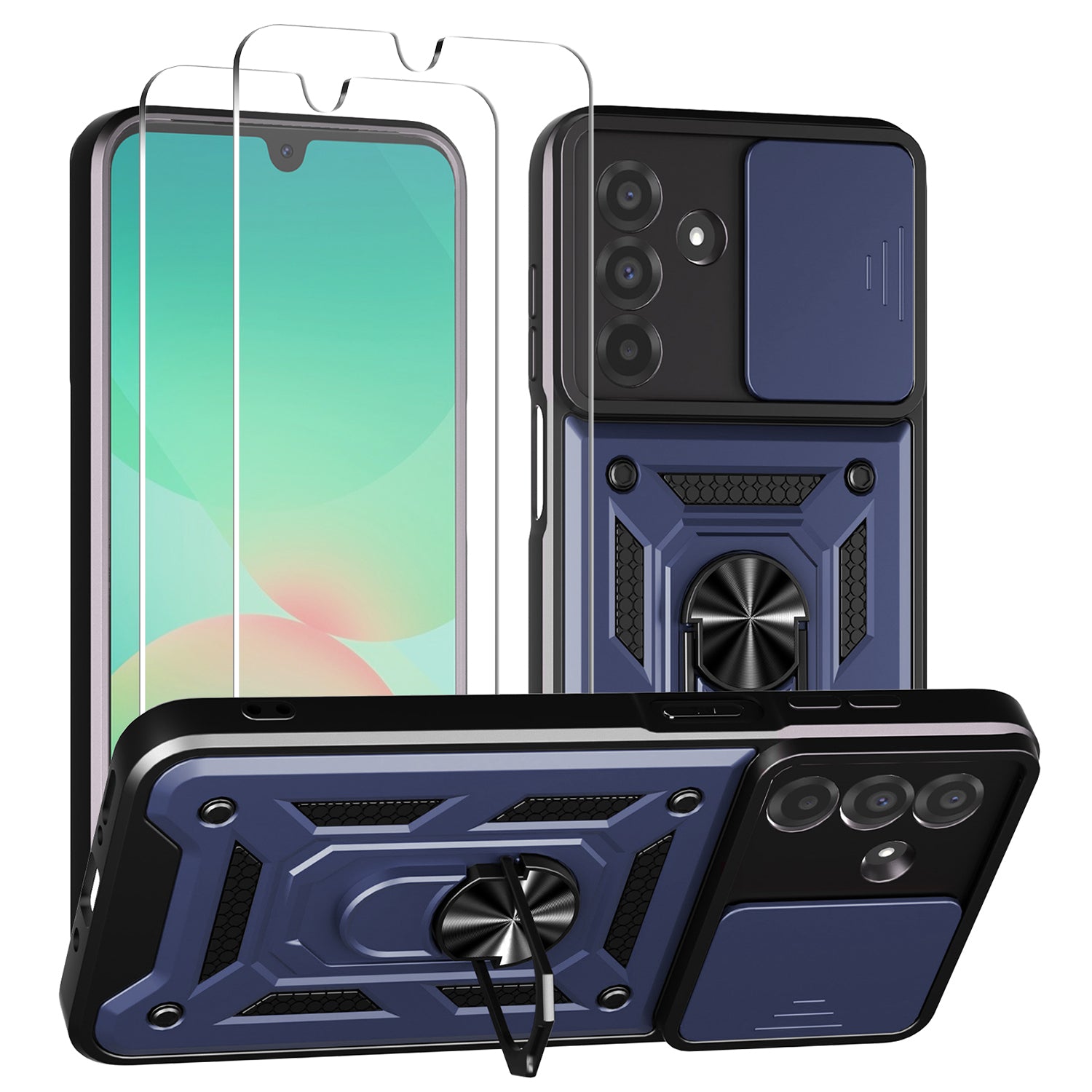 iCatchy Case for Samsung Galaxy A17 / A26 With 2 Screen Protector Sliding Camera Cover Shockproof Heavy-duty Military Rugged Ring Holder Kickstand
