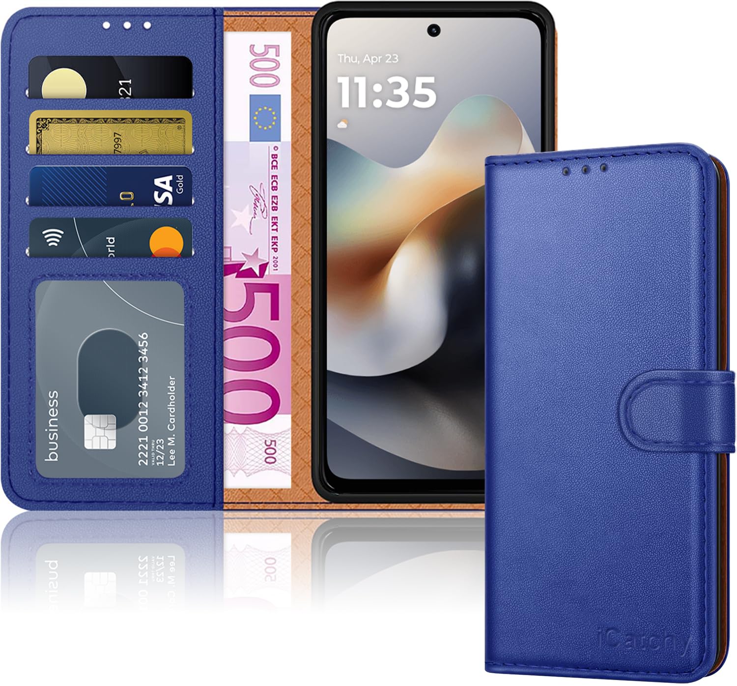 iCatchy for Motorola G56 5G Case with 4 Card Slots Leather Wallet Flip Book RFID Blocking Magnetic Closure Kickstand Shockproof Protective Phone Cover compatible with Moto G56