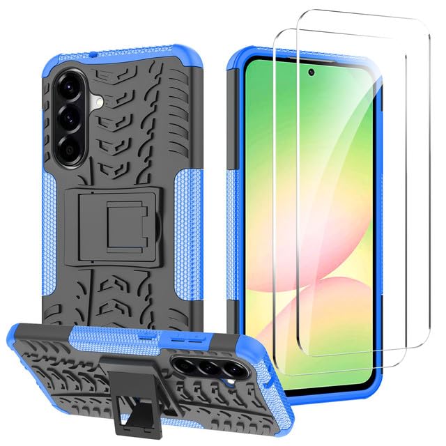 iCatchy Case for Samsung A56 5G Military Grade Shockproof, Heavy Duty Hard Tough Dual Layer Robust Bumper Kickstand Cover and 2 Screen Protector Tempered Glass for Galaxy A56 Phone
