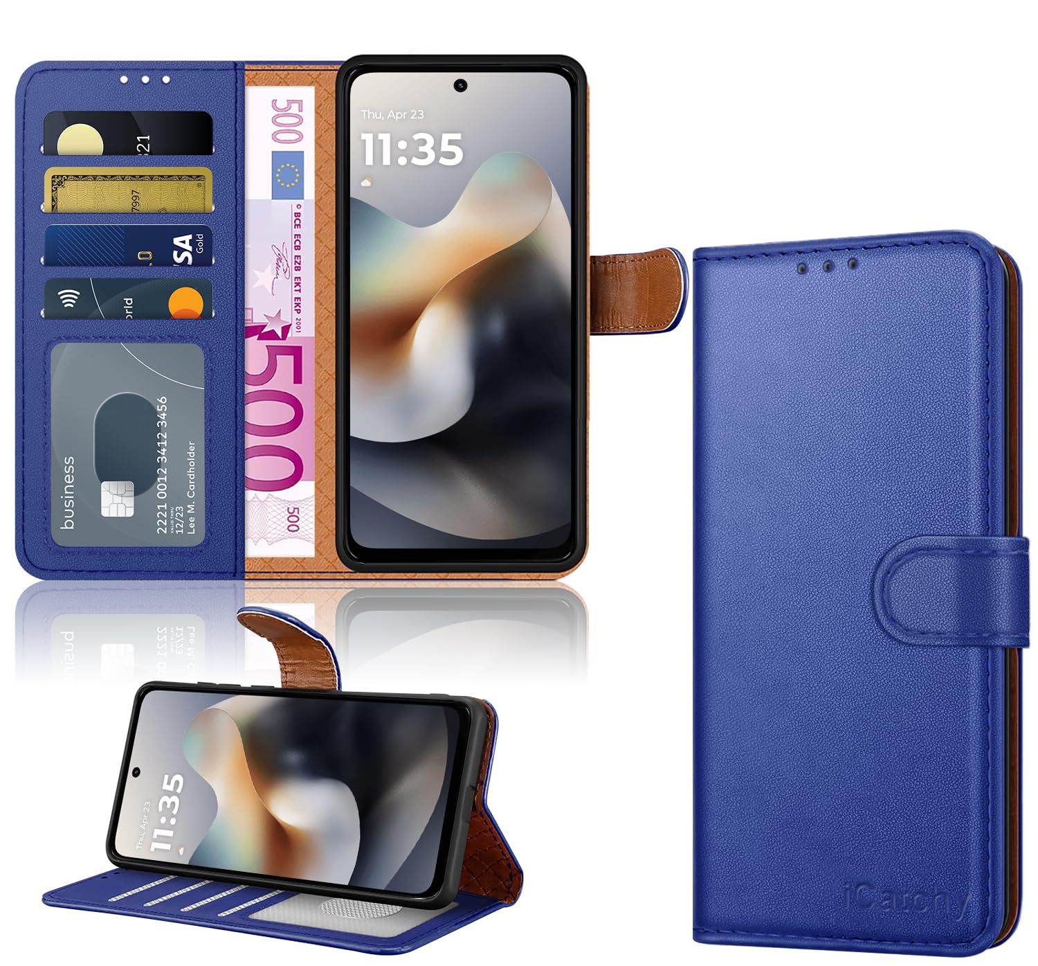 iCatchy for Motorola G56 5G Case with 4 Card Slots Leather Wallet Flip Book RFID Blocking Magnetic Closure Kickstand Shockproof Protective Phone Cover compatible with Moto G56