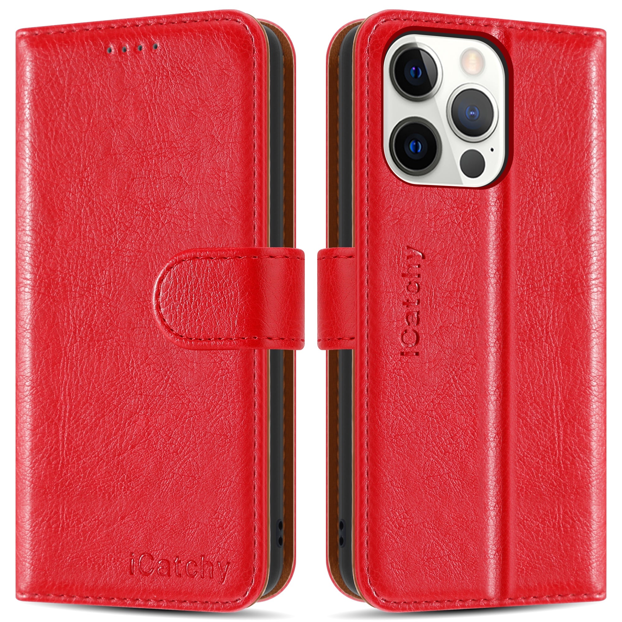 iCatchy for iPhone 13 Case Leather Wallet Book Flip Folio Stand View Cover Magnetic Closure with Card Slots Compatible for iPhone 13 Phone (6.1'')