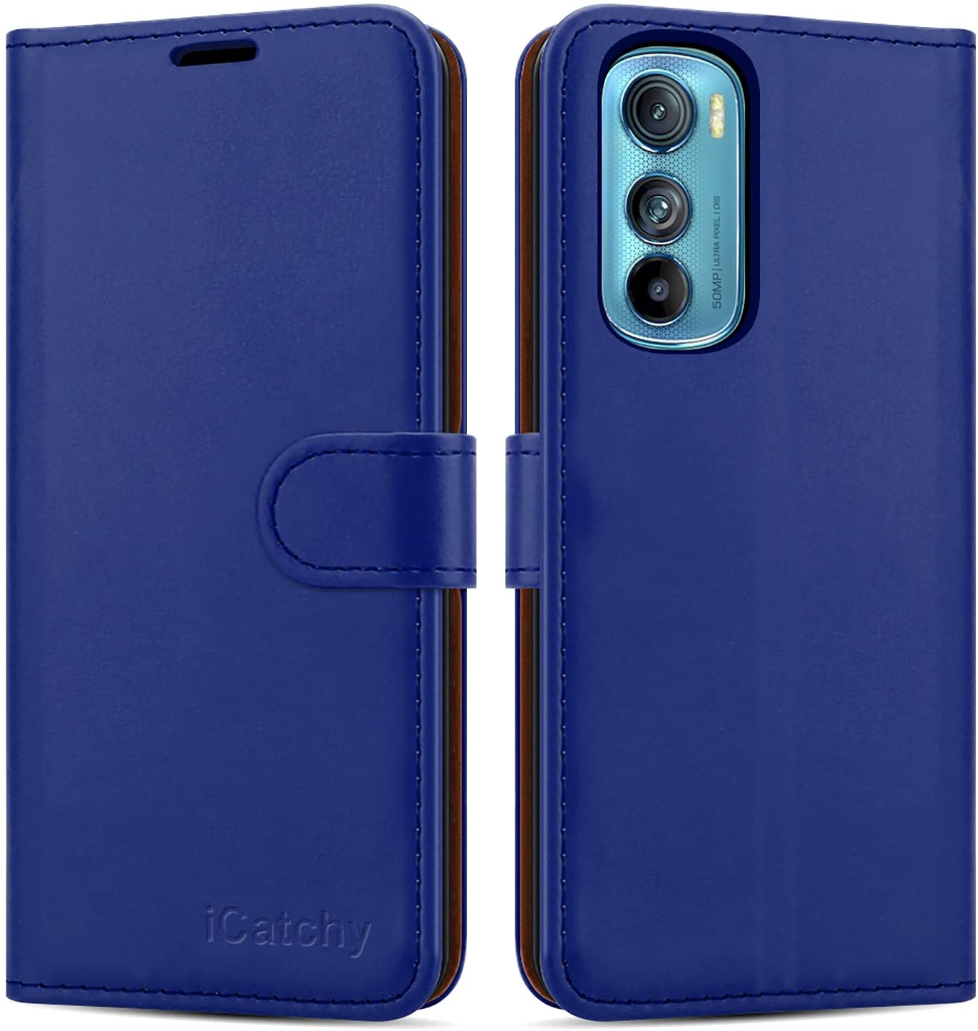 iCatchy for Motorola Edge 30 Case Leather Wallet Book Flip Kickstand Card Slots Full Protection Folio Cover Compatible for Motorola Edge 30 Phone