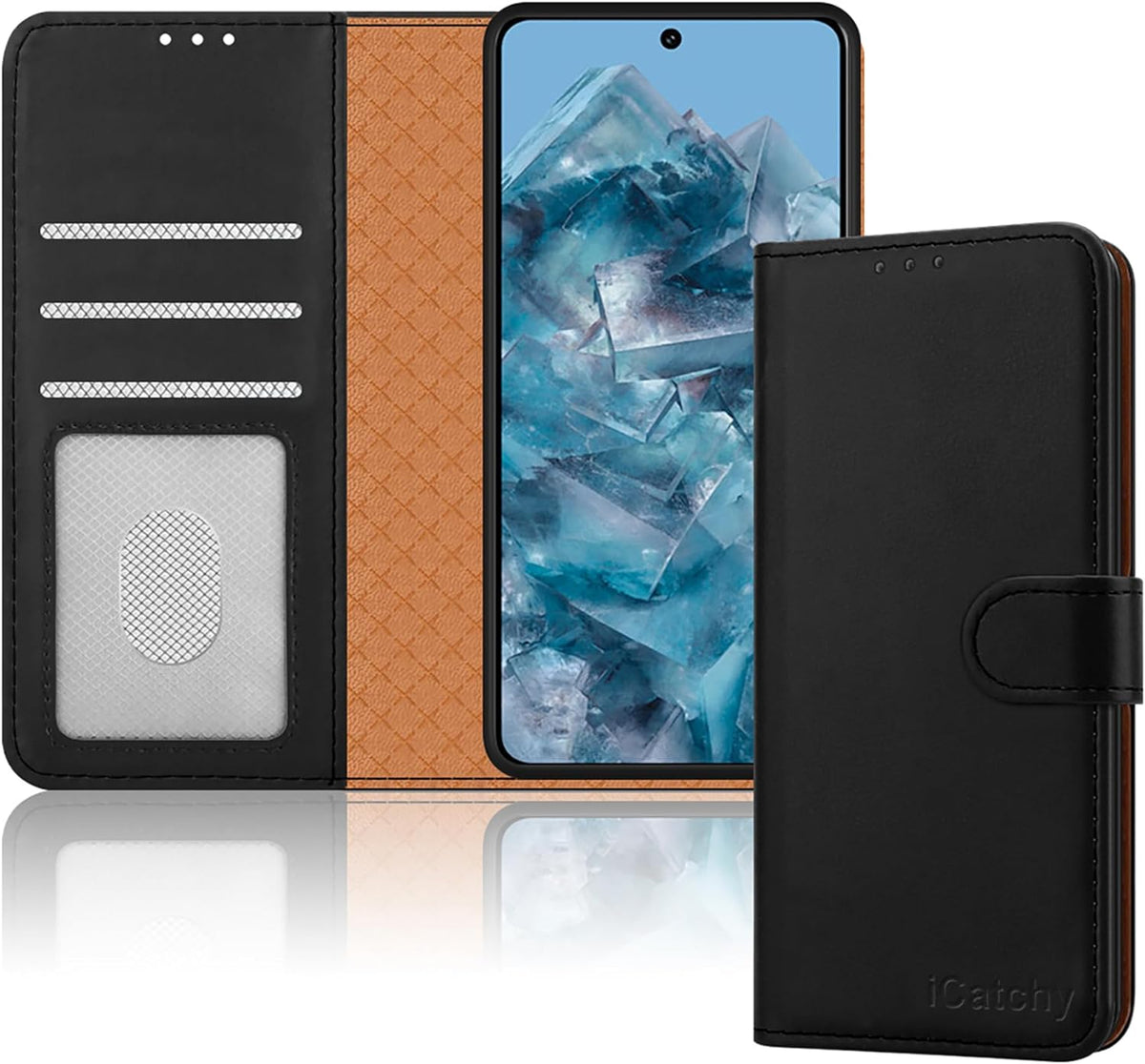 iCatchy for Google Pixel 8 Pro Case Leather Wallet Book Flip Folio Stand View Magnetic Protect RFID Blocking Cover Compatible with Pixel 8 Pro Phone image 0