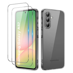 iCatchy Case for Samsung A57 Phone, Shockproof Transparent Anti-Scratch Bumper Back Cover with 2-Pack Tempered Glass Screen Protector for Galaxy A57 (Clear)