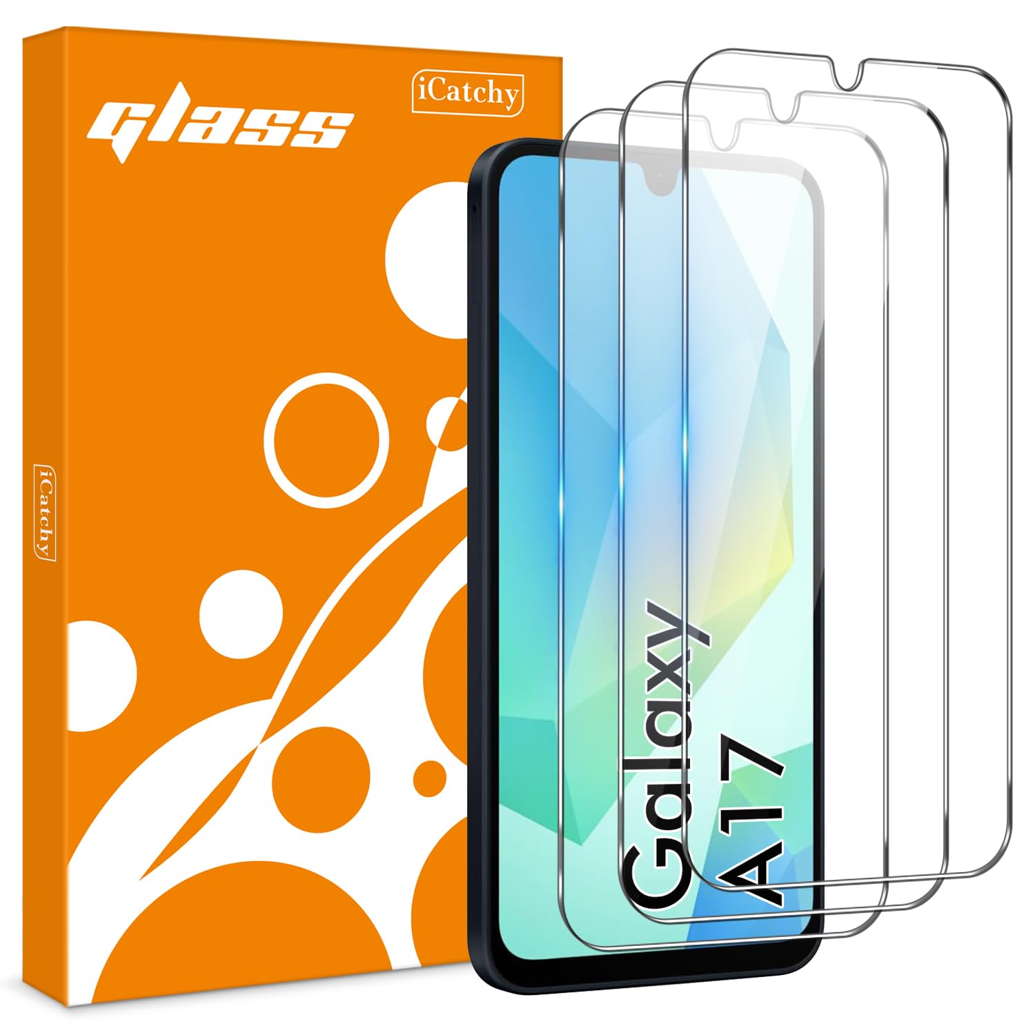 iCatchy [3 Pack] for Samsung A17 A16 A26 Screen Protector, Phone High Transparency Tempered Glass Protection Film Impact-Protection Anti-Scratch Compatible with Galaxy A17 A16 A26