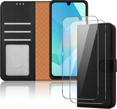 iCatchy for Samsung Galaxy A16 Case Leather Wallet Flip Card Slots Magnetic Closure Kickstand RFID Blocking Phone Cover and 2X Screen Protector for Samsung A16 5G / A16 4G image 0