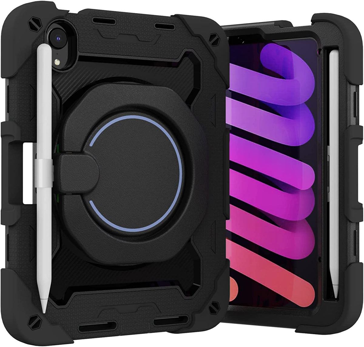 iCatchy iPad Mini 6 Case [Black] – Shockproof Cover for iPad, Dual Layer, Hybrid Cover, Textured iPad Case, Heavy-Duty, Drop Protection, Including with Built in Tempered Glass | Tablet Cases image 0
