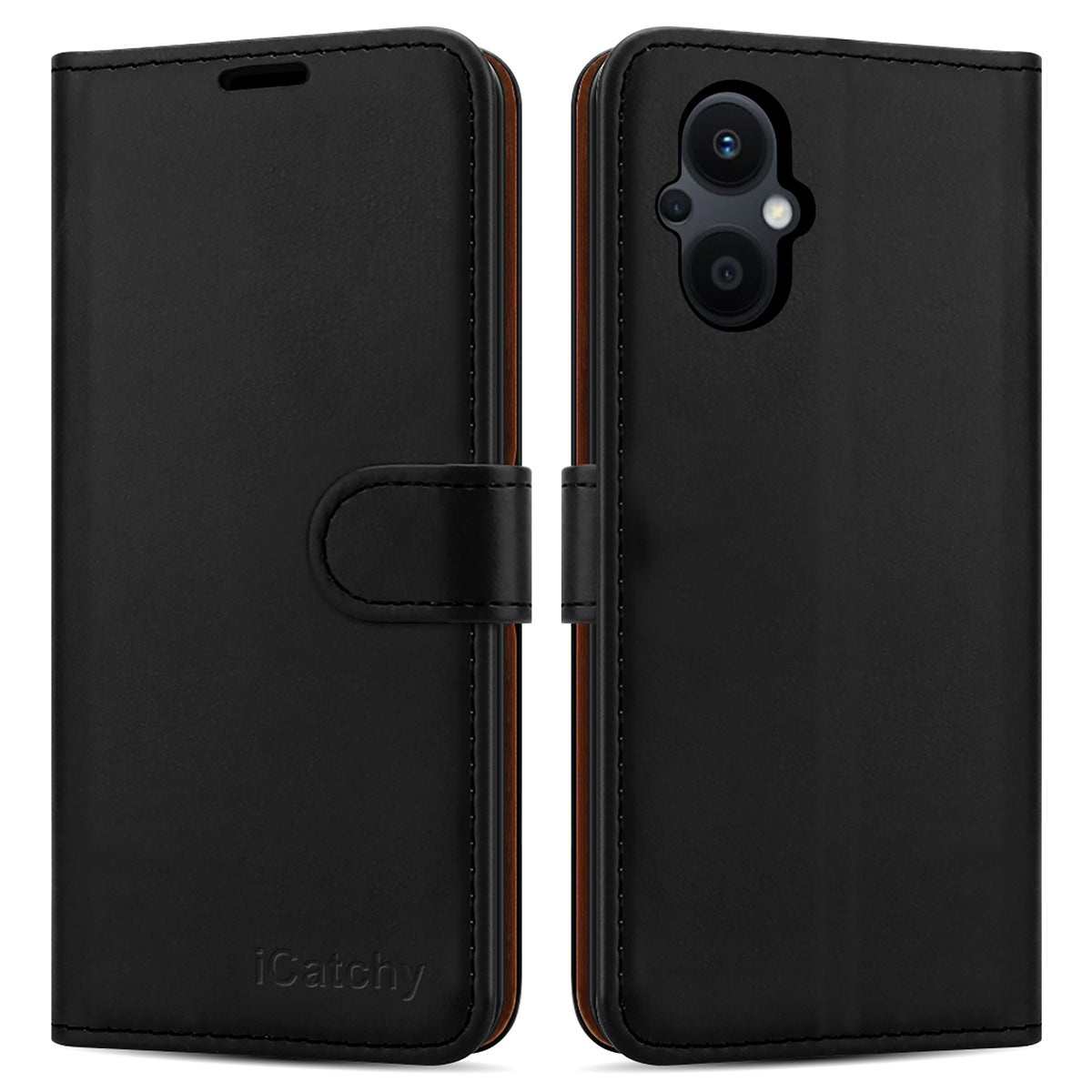 iCatchy for OPPO Reno8 Lite 5G Case Leather Wallet Book Flip Folio Stand View Cover with Card Slots and Kickstand for OPPO Reno8 Lite 5G Phone Cover (Black) image 0
