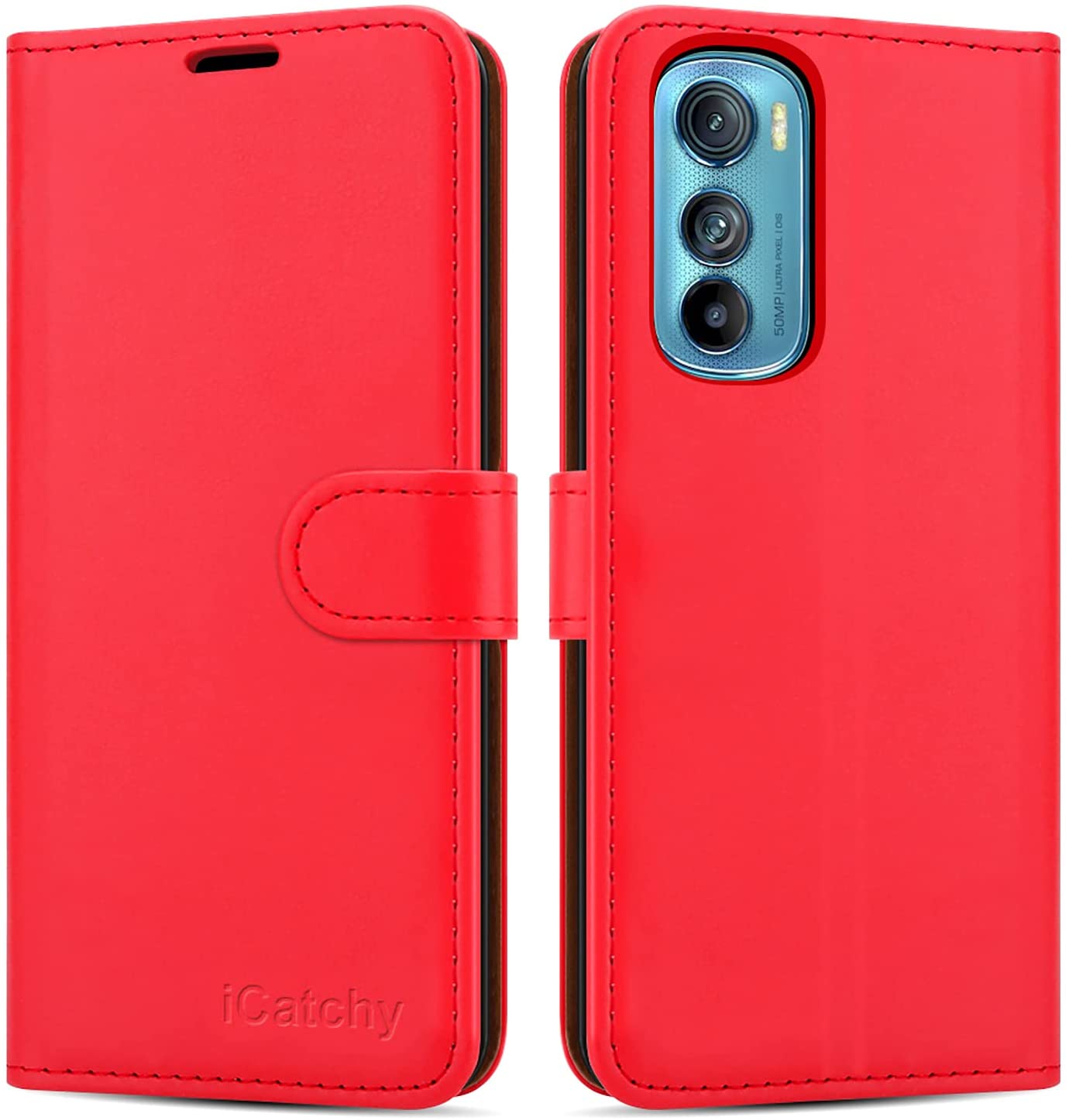 iCatchy for Motorola Edge 30 Case Leather Wallet Book Flip Kickstand Card Slots Full Protection Folio Cover Compatible for Motorola Edge 30 Phone
