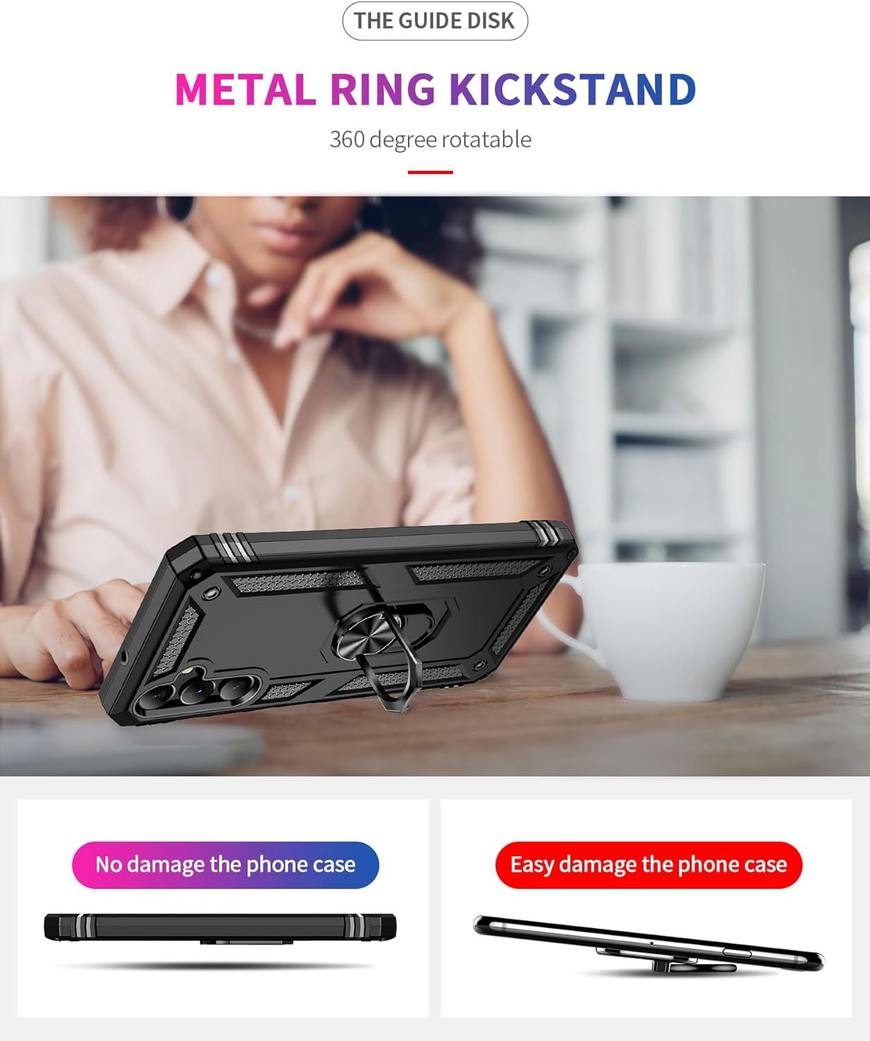 iCatchy Case for Samsung Galaxy A05s Ring Holder Military Grade Protective Shockproof Tough Cover with 2 Screen Protector Tempered Glass
