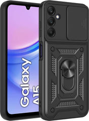 iCatchy Case for Samsung Galaxy A15 Phone Camera Cover Shockproof Heavy-duty Military Rugged Ring Holder Kickstand for Samsung A15 5G / 4G