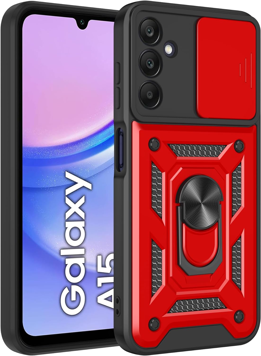 iCatchy Case for Samsung Galaxy A15 Phone Camera Cover Shockproof Heavy-duty Military Rugged Ring Holder Kickstand for Samsung A15 5G / 4G