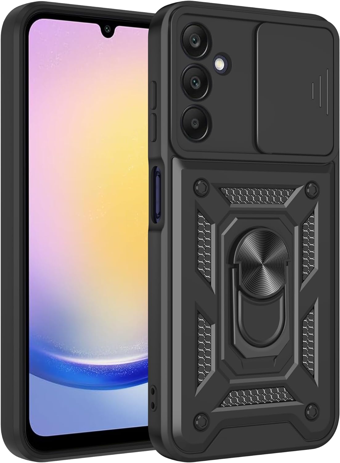iCatchy Case for Samsung Galaxy A25 Phone Camera Cover Shockproof Heavy-duty Military Rugged Ring Holder Kickstand for Samsung A25 5G