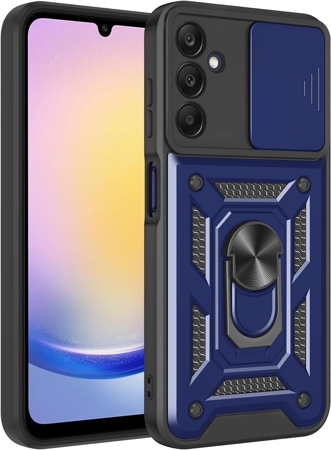 iCatchy Case for Samsung Galaxy A25 Phone Camera Cover Shockproof Heavy-duty Military Rugged Ring Holder Kickstand for Samsung A25 5G