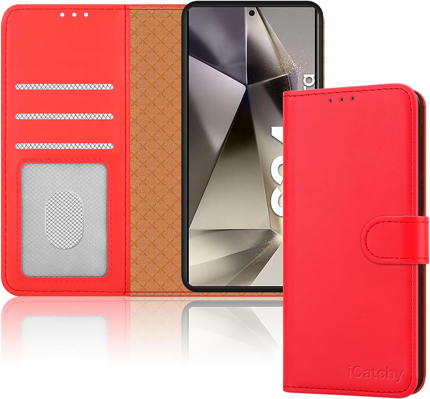 iCatchy for Samsung Galaxy S24 Case Leather Wallet Book Flip Folio Stand View Magnetic Protect RFID Blocking Cover compatible With Samsung S24 Phone Cover