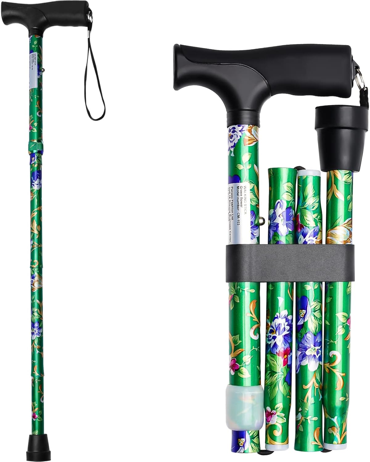 iCatchy Walking Flexible Stick, Easy Adjustable Height Folding Extendable Walking Aid Mobility Aid Collapsible Walking Stick for Unisex UKCA Approved