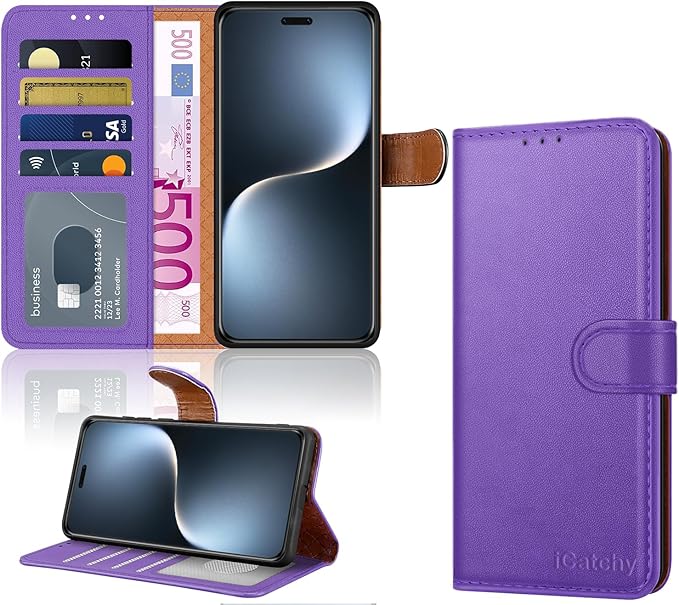 iCatchy for Honor Magic 7 Pro Case with 4 Card Slots Leather Wallet Flip Book RFID Blocking Magnetic Closure Kickstand Shockproof Protective Phone Cover Compatible with Magic 7 Pro