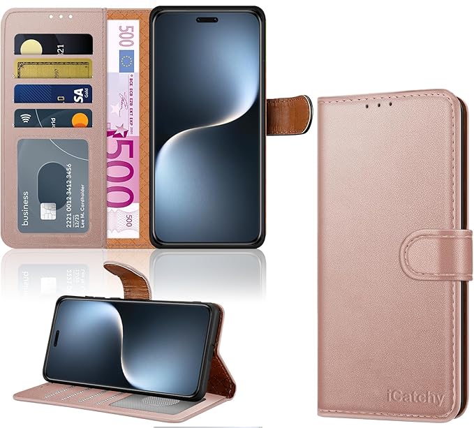iCatchy for Honor Magic 7 Pro Case with 4 Card Slots Leather Wallet Flip Book RFID Blocking Magnetic Closure Kickstand Shockproof Protective Phone Cover Compatible with Magic 7 Pro