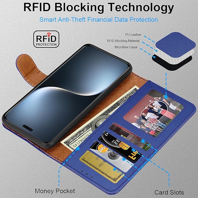 iCatchy for Honor Magic 7 Pro Case with 4 Card Slots Leather Wallet Flip Book RFID Blocking Magnetic Closure Kickstand Shockproof Protective Phone Cover Compatible with Magic 7 Pro