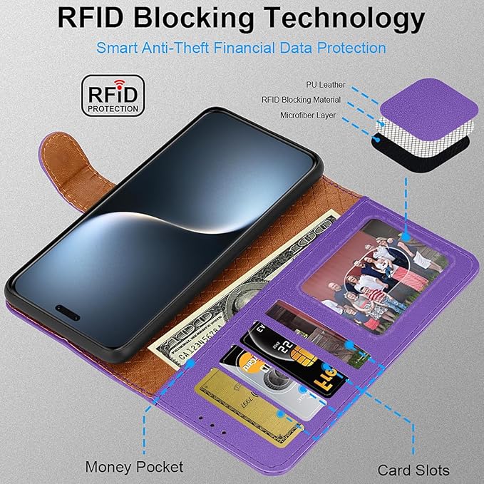 iCatchy for Honor Magic 7 Pro Case with 4 Card Slots Leather Wallet Flip Book RFID Blocking Magnetic Closure Kickstand Shockproof Protective Phone Cover Compatible with Magic 7 Pro