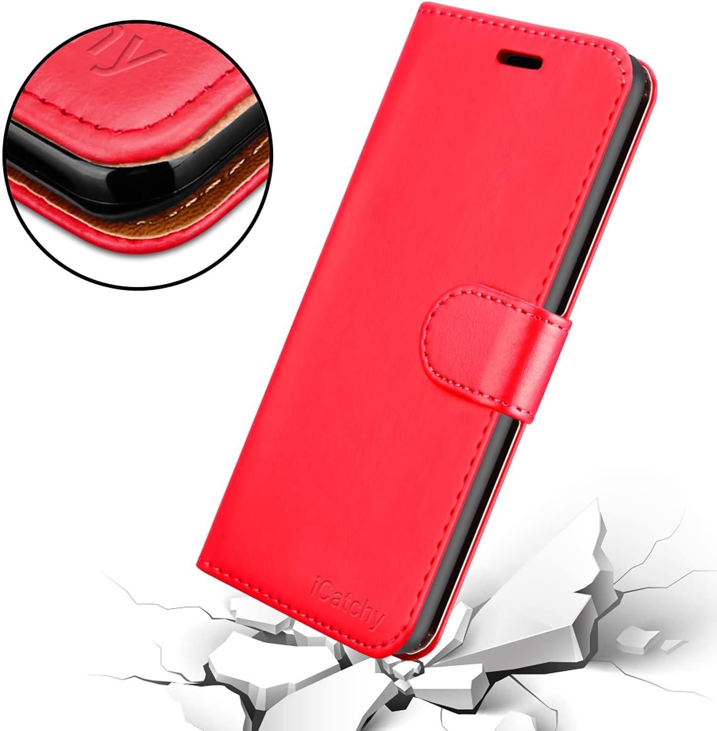 iCatchy for Oppo A57 5G Case Leather Wallet Book Flip Folio Stand View Cover with Card Slots and Kickstand for Oppo A57 5G Phone Cover