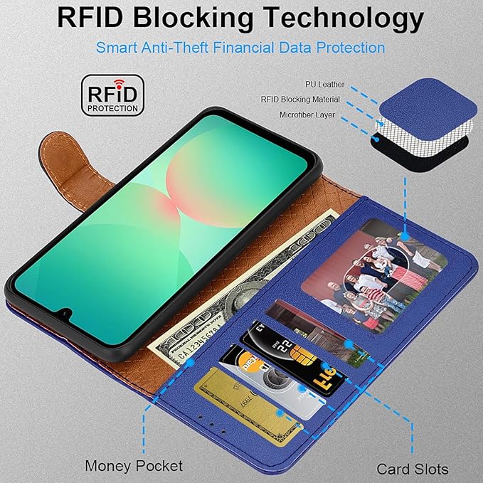 iCatchy for Samsung A26 5G Case with 4 Card Slots Leather Wallet Flip Book RFID Blocking Magnetic Closure Kickstand Shockproof Protective Phone Cover compatible with Galaxy A26