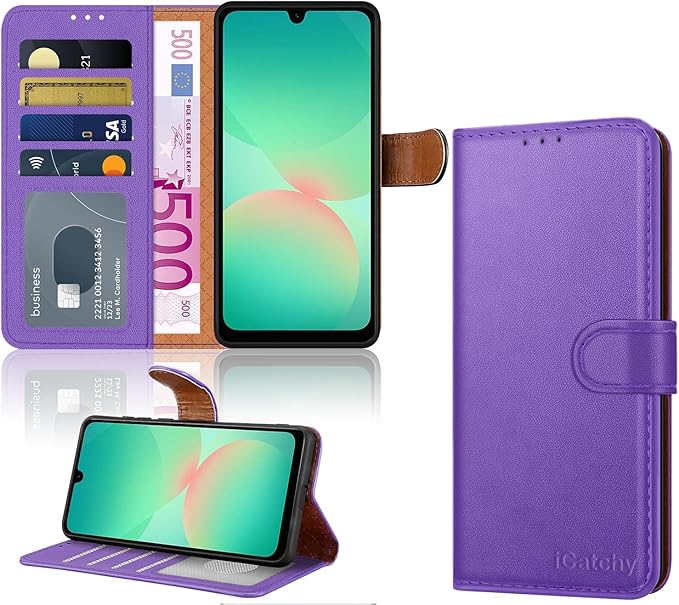 iCatchy for Samsung A26 5G Case with 4 Card Slots Leather Wallet Flip Book RFID Blocking Magnetic Closure Kickstand Shockproof Protective Phone Cover compatible with Galaxy A26